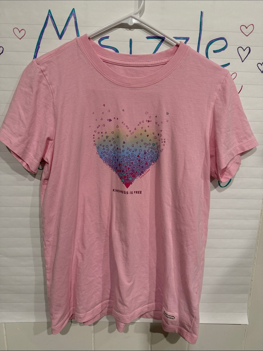 Life Is Good Pink Short Sleeve Tee with Rainbow Heart